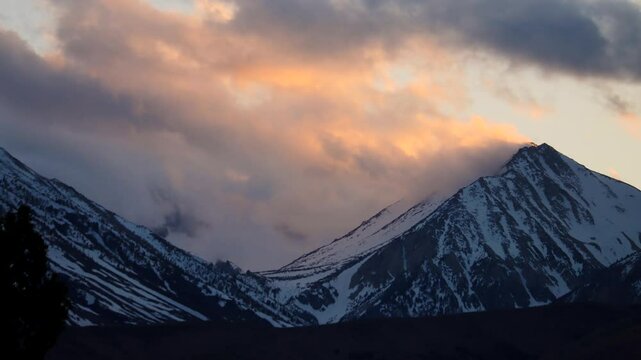 Time-lapse of a Sierra Nevada Mountain Sunset During a Winter Storm.
