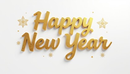 Fototapeta premium a golden “happy new year” banner, isolated on white background, flat layout, 8k crisp detail, sharp lighting negative prompt: text, watermark, logo, writing, blur, shadows, distortion