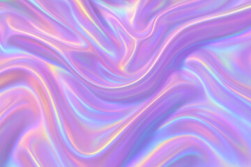 Obraz premium Soft holographic fabric with iridescent shine and pastel tones. Abstract and luxurious texture suitable for creative fashion, dreamy backgrounds, or digital aesthetics in modern design.