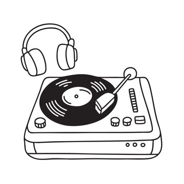 black and white turntable and headphones clip art preview