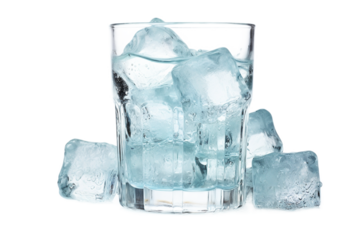 Crystal Clear Ice Cubes in Glass Water icy cold   