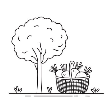 black and white basket of carrots clip art preview
