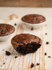 Chocolate cake or cookie on white background