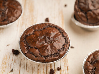 Chocolate cake or cookie on white background