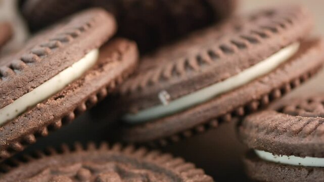 Delicious chocolate sandwich cookies being prepared