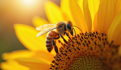 Honeybee on Sunflower: A Close-up of Nature's Harmony