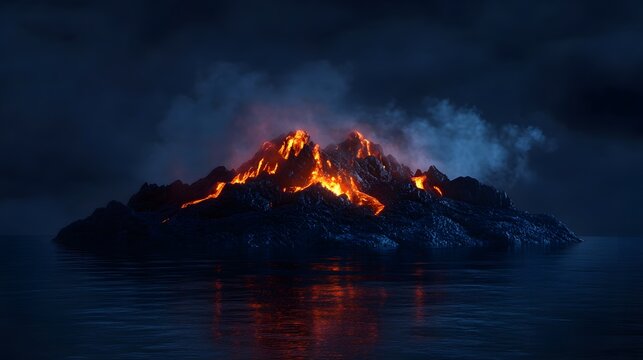 A volcanic island where the lava glows like liquid crystal
