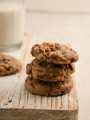 Chocolate cake or cookie on white background