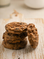 Chocolate cake or cookie on white background