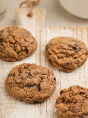 Chocolate cake or cookie on white background