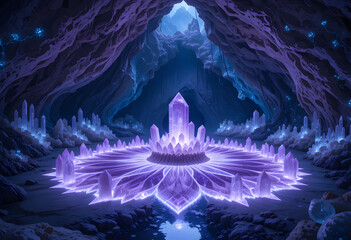 Luminous Mandala in Ethereal Crystal Cave