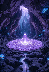 Luminous Mandala in Ethereal Crystal Cave