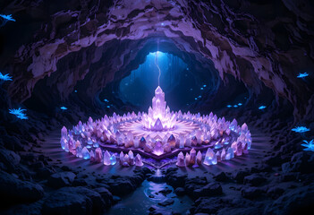 Luminous Mandala in Ethereal Crystal Cave