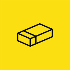 Eraser drawn as an icon with black lines is displayed on a yellow background, perfect for use in a digital design.