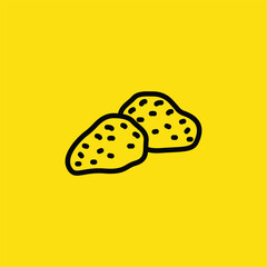 Two yellow potatoes with black dots are depicted on a yellow background, suitable for illustrating food or vegetables.