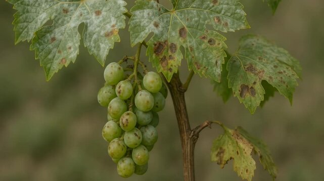 Vigne infect&eacute;e par le mildiou apr&egrave;s de longues pluies au printemps et en &eacute;t&eacute;  vid&eacute;o - Grapevine infected with mildew downy mildew
