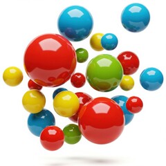 Fototapeta premium Colorful spheres floating in a cluster against a stark white background space