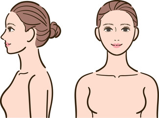 デコルテ・上半身　女性イラストセット（正面・横顔）