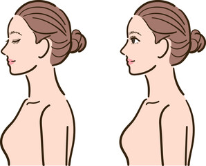 デコルテ・上半身　女性イラストセット（横顔）