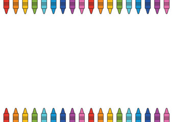 Colorful crayons Frame border on White Background,  back to school ,Crayons colorful , vector illustration