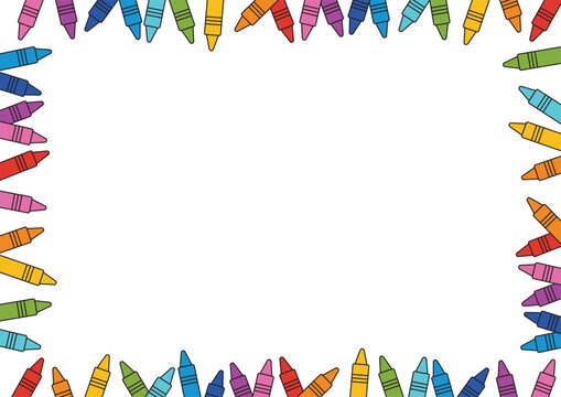 Colorful crayons Frame border on White Background,  back to school ,Crayons colorful , vector illustration