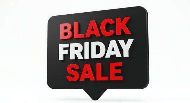 Black Friday Sale announcement on a dark speech bubble design ideal for retail promotions and marketing campaigns.