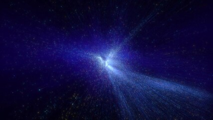 Abstract blue particle cloud expanding and flowing in deep space, simulating a cosmic nebula or energy field. Dynamic background for technology, science fiction, or artistic projects. Loop, 3D render