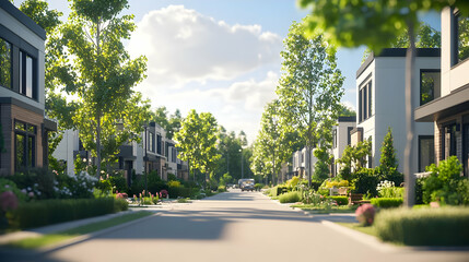 Obraz premium Modern Residential Street with Sunny Day