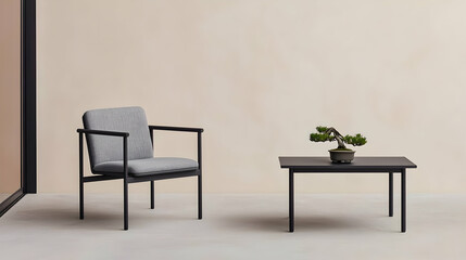 Modern Minimalist Chair And Table In Neutral Colors