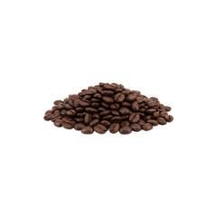 Heap of dark roasted coffee beans on a white background