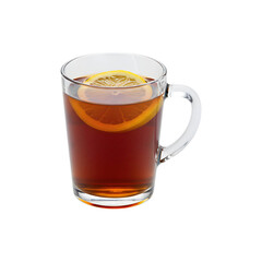 Cup of dark tea in a transparent glass mug