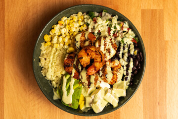 Grilled shrimp rice bowl