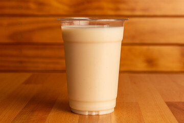 Horchata rice milk in a clear cup