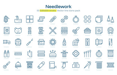 Needlework line icon pack. Needlework Stroke icon set. Editable Stroke icon