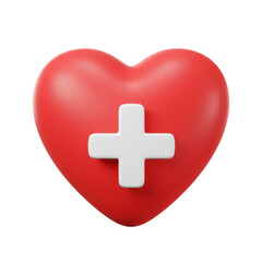 Obraz premium 3d red heart with white cross isolated on transparent background