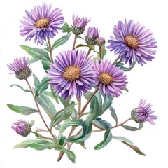 Obraz premium Watercolor Painting of Purple Aster Flowers Bouquet