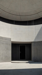 Obraz premium Architectural Simplicity: A modernist building's entrance, characterized by clean lines, textured concrete, and a play of light and shadow. 
