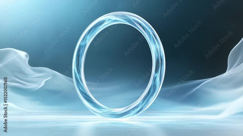 Poster serene fluid ring: a glowing, ethereal ring of fluid, floating above a reflective surface, its lumin