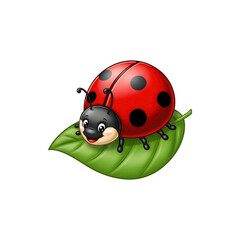Obraz premium Red ladybug resting peacefully on a fresh green leaf, symbolizing nature and good luck