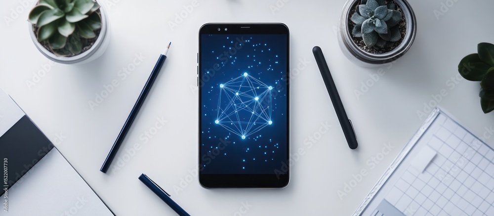 Wall mural digital network graphic on a mobile device