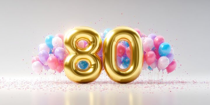 Golden Birthday Balloons and Confetti for 80th Celebration