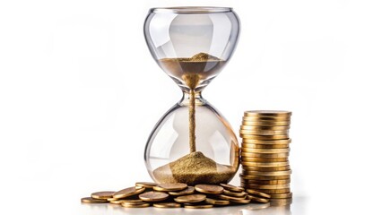 Hourglass with Coins and Sand Illustrating Time and Value Concept