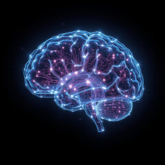 HD Ultra-Detailed Holographic Brain with Glowing Neural Circuits - Advanced Medical Technology