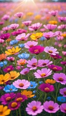 Obraz premium Vibrant cosmos flowers blooming in a field