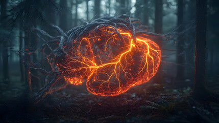 Glowing Heart Encased In Forest Roots
