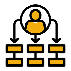 An icon symbolizing organization and teamwork, representing groups and partnerships in a business context. (Solid Color Lineal Style)