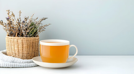 Cozy Lavender Tea In A Wicker Basket