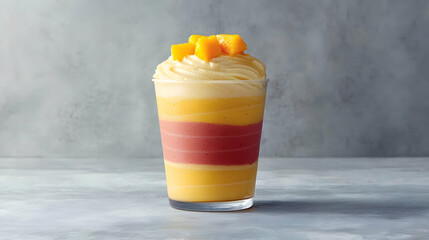 Layered Mango Strawberry Smoothie In Glass