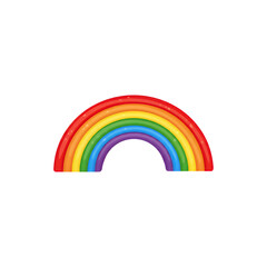 Colorful cartoon rainbow arcing across a white background.