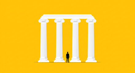  Yellow Background with White Columns – Classical Architecture Concept with Minimalist Scene Design